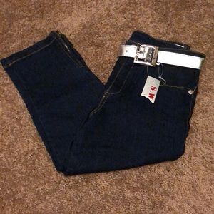 SWAK Capri Jeans Girls Size 10‎ Denim Blue Silver Belt NWT